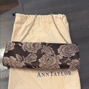 Ann Taylor Black and Brown Floral Wristlet